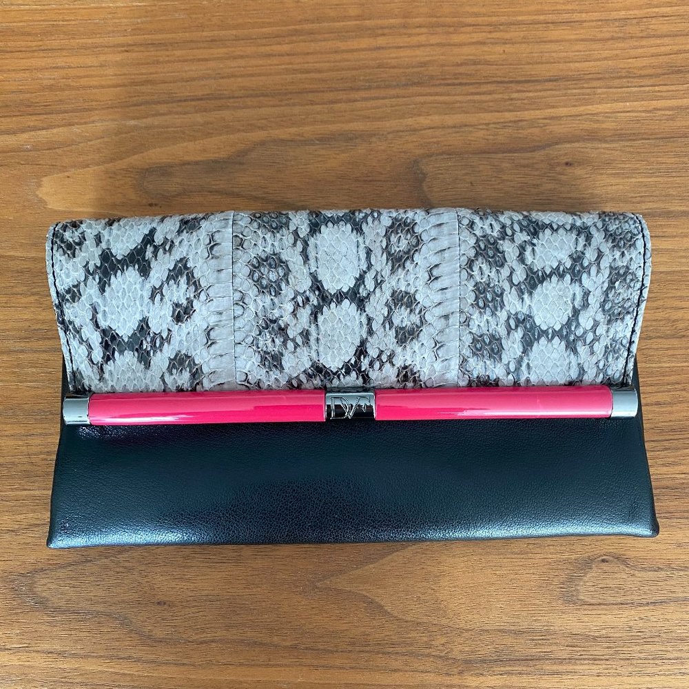 Diane Von Furstenberg Snake/TwoTone Leather Clutch